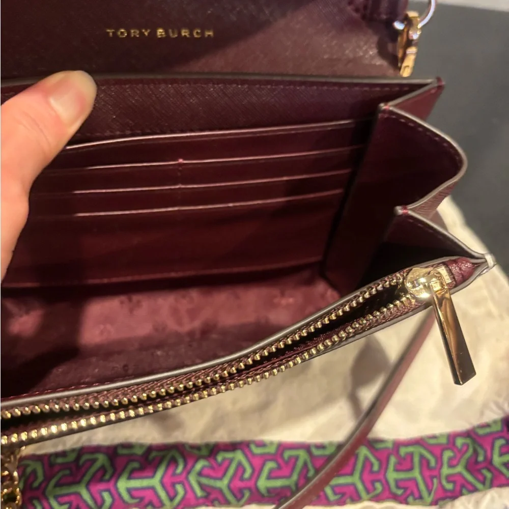 Authentic Tory Burch Leather Gold Chain Crossbody bag convertible wallet purse - Picture 6 of 13